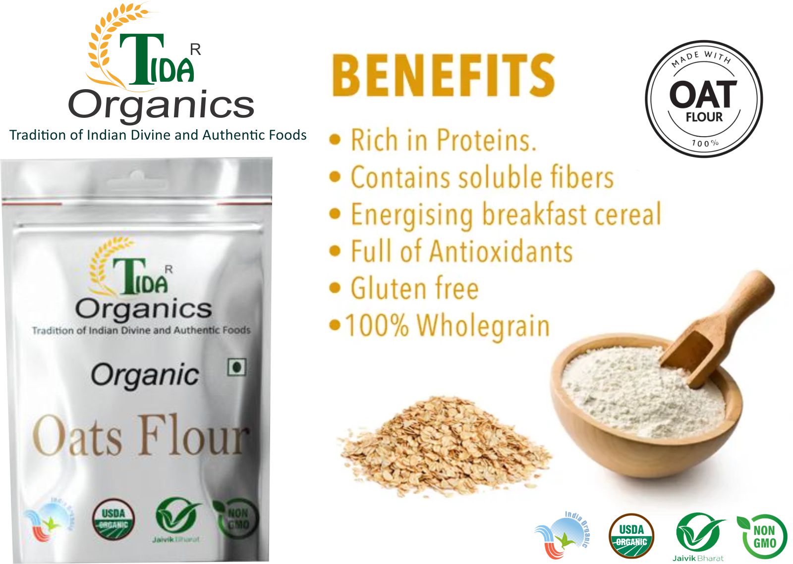 Organic Oats Flour Atta 1Kg - Image 3